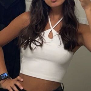 Zara White Halter Neck Women's Crop Top